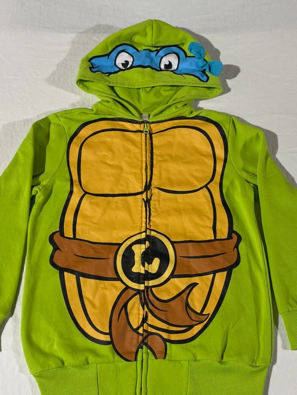 TMNT Leonardo Costume Hoodie Kids 8/10 Green Zip Up Mask Hood Ninja Turtles